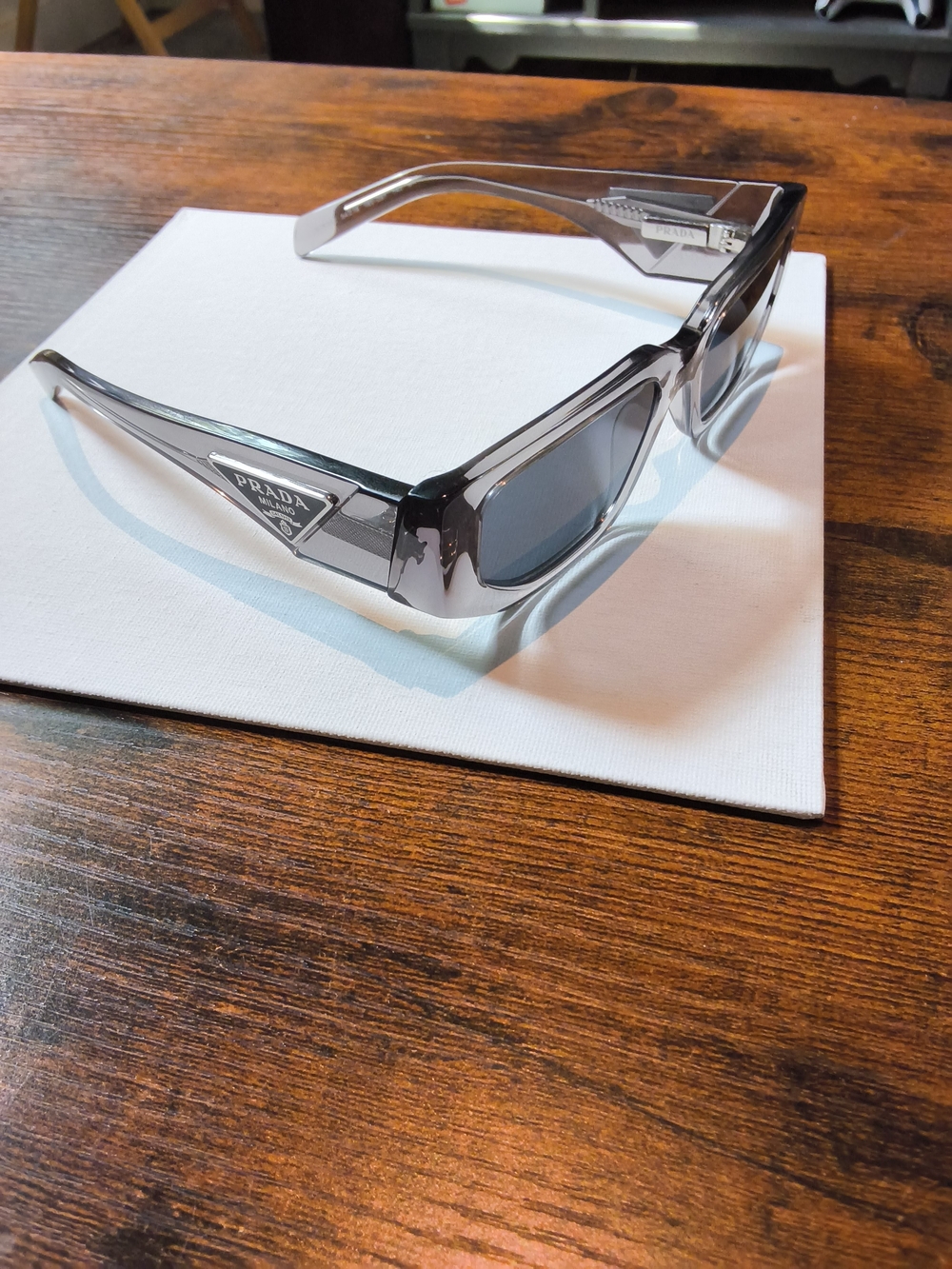 Prada Gray Transparent Rectangular Sunglasses